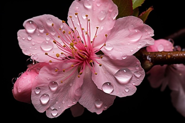 Photo une fleur rose avec des gouttes d'eau dessus