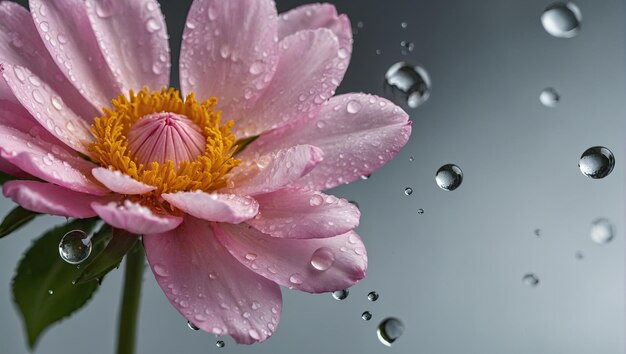 Photo une fleur rose avec des gouttes d'eau sur le fond