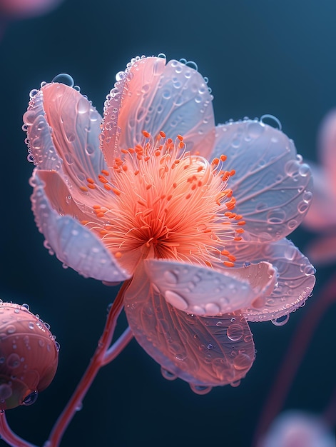 Une fleur rose avec des gouttes d'eau