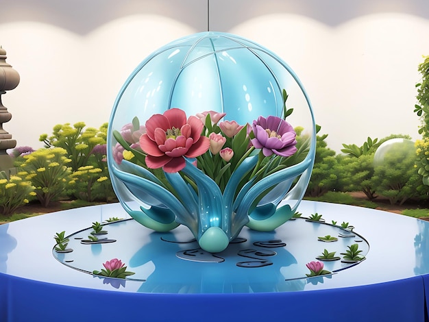 Une fleur rose à l'intérieur d'un dôme de verre ai généré