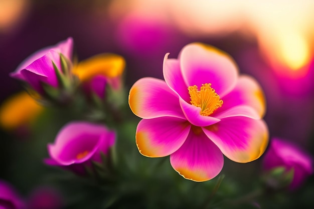 Une fleur rose et jaune avec un centre jaune