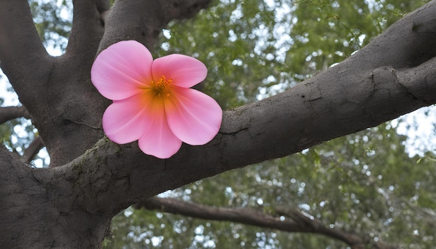 une fleur rose et jaune est sur une branche d'arbre