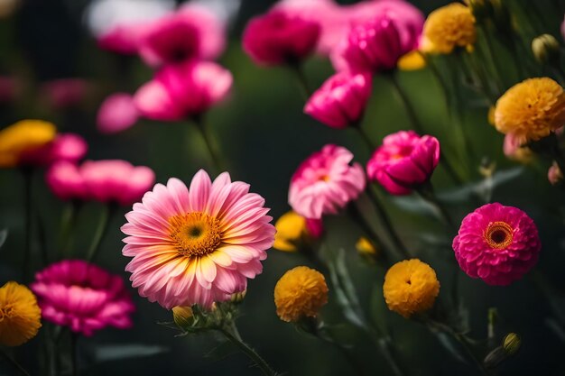 Une fleur rose et jaune est dans le coin d'une photo