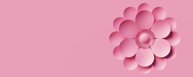 fleur rose monochrome 3d sur fond de même couleur et espace de copie pour l'en-tête ou la bannière web