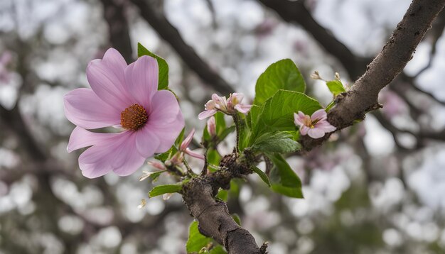 une fleur rose avec le mot printemps dessus