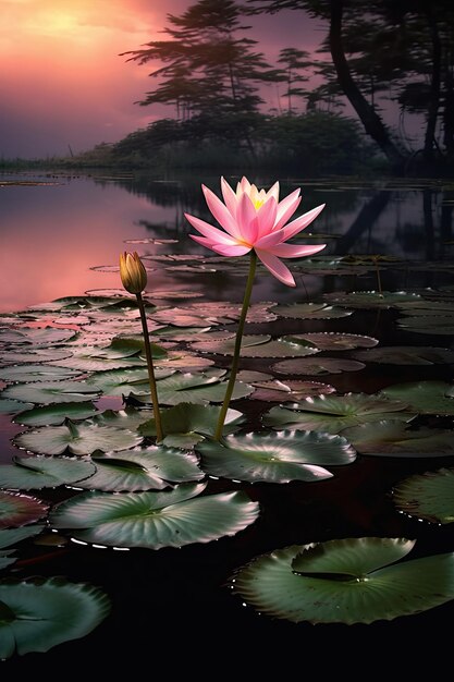 une fleur rose sur un nénuphar