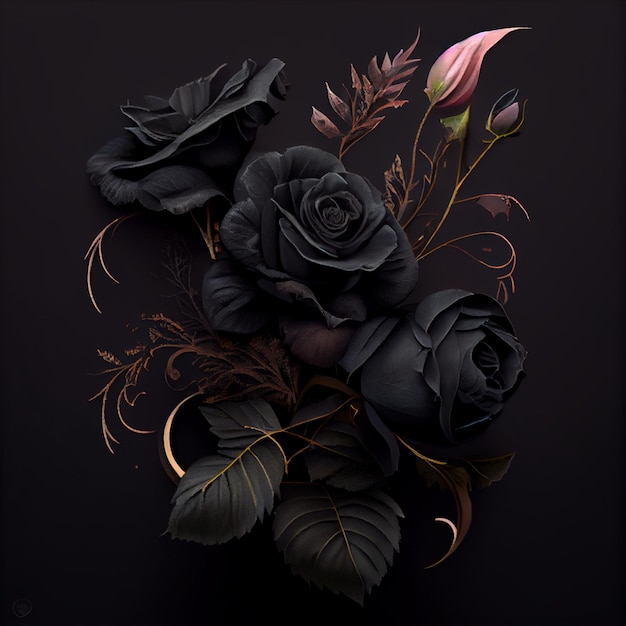 Fleur rose noire bouchent fond de roses sombres AI générative