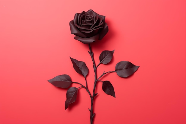 Fleur de rose noire sur un fond rouge