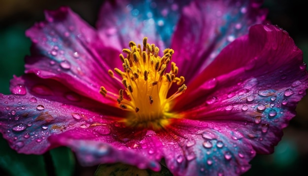 Photo une fleur rose et pourpre vibrante dans un jardin humide générée par l'intelligence artificielle