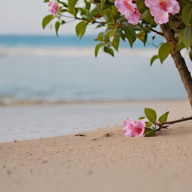 Photo une fleur rose pousse dans le sable sur une plage