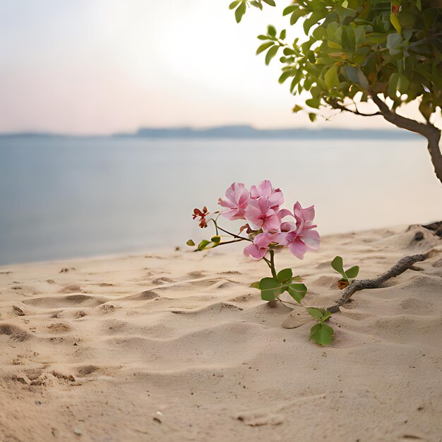 Photo une fleur rose pousse dans le sable de la plage