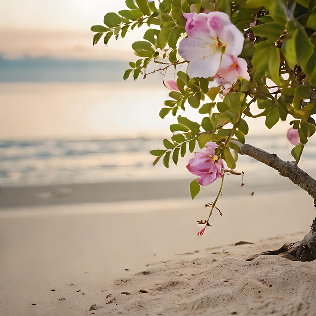 Photo une fleur rose pousse dans le sable de la plage