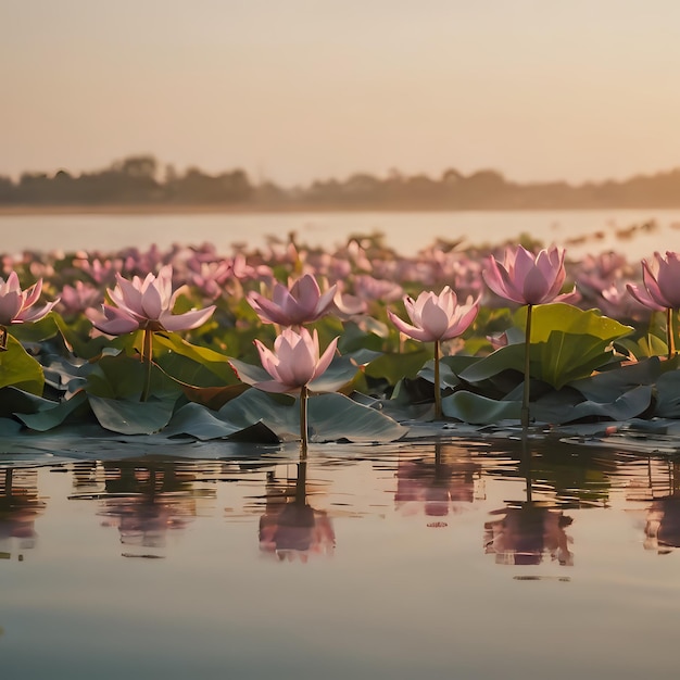 une fleur rose avec le reflet d'une fleur de lotus rose dans l'eau