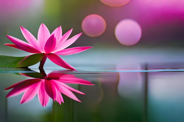 une fleur rose avec le reflet d'une fleur de lotus