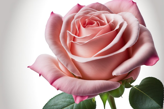 Fleur rose rose isolée avec flou artistique et chemin de détourage sur fond blanc