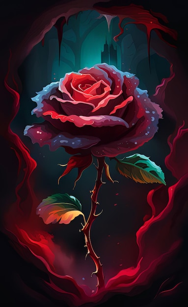 Une fleur de rose rouge sur un fond sombre