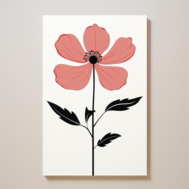 Photo la fleur rose a une tige noire sur un fond blanc dans le style des dessins animés minimalistes