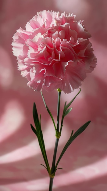 Fleur rose avec une tige verte sur un fond rose