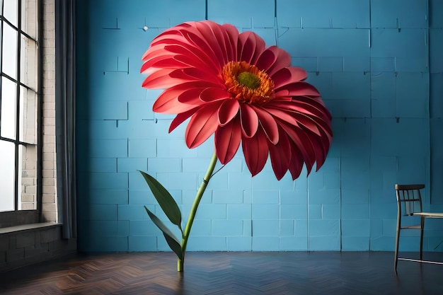 Une fleur rouge aux pétales jaunes et oranges