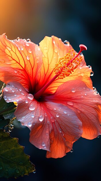 Photo une fleur rouge avec des gouttes d'eau dessus