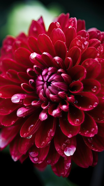 Fleur rouge avec des gouttes d'eau sur les pétales