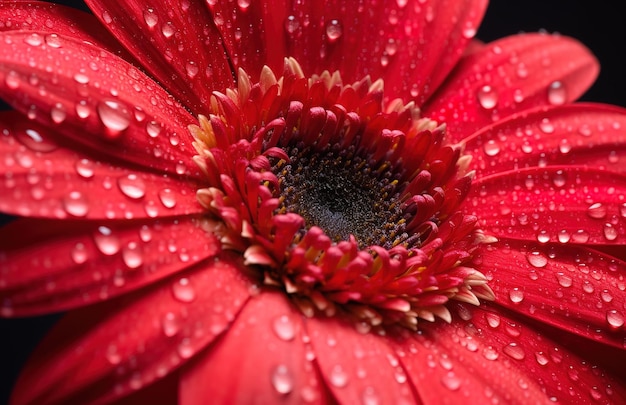 Une fleur rouge avec des gouttes d'eau