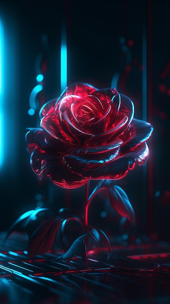 Une fleur rouge avec des lumières bleues