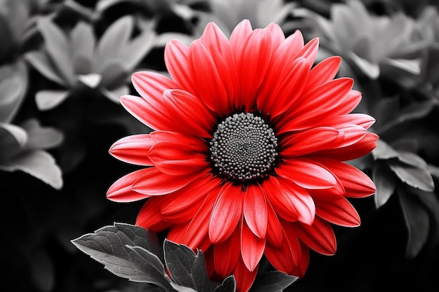 Fleur rouge en noir et blanc