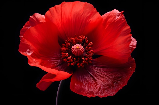 Une fleur rouge vibrante fleurissant dans l'arrière-plan sombre AI générative
