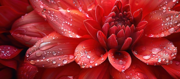 Une fleur rouge vibrante avec des gouttes d'eau