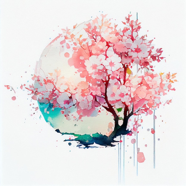 Fleur de sakura aquarelle double exposition abstraite Illustration numérique