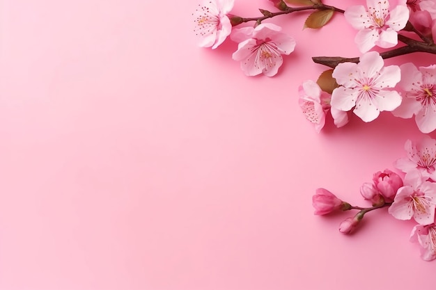 Fleur de Sakura japonaise sur fond rose Grand espace de copie Photo créée avec l'IA générative