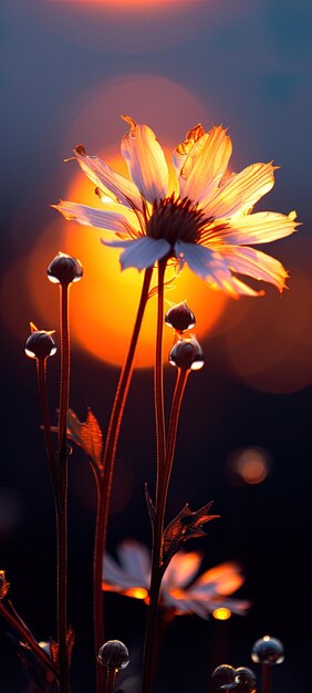 une fleur avec le soleil derrière elle