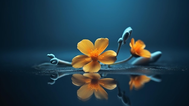 Une fleur sur une table avec un fond bleu