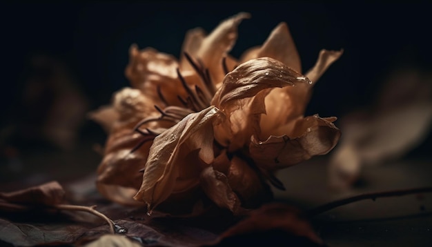 Une fleur sur une table avec un fond sombre