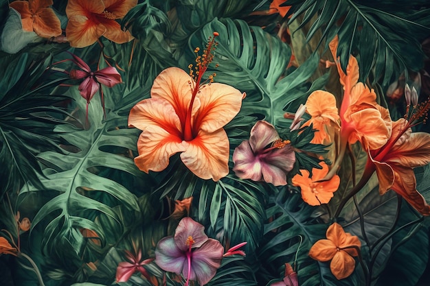 Une fleur tropicale est sur un fond vert