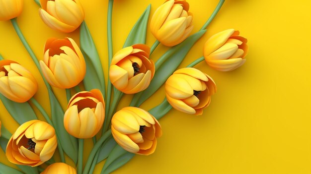 Fleur de tulipe avec espace de copie sur fond jaune