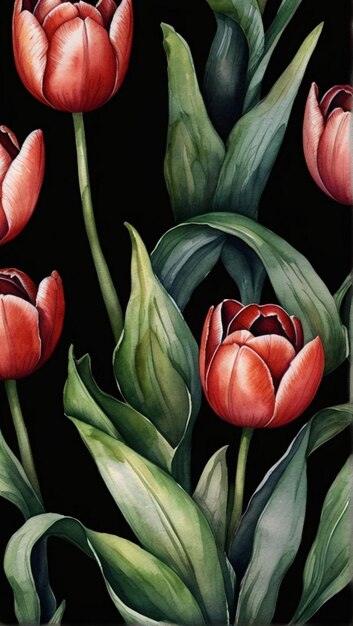 fleur de tulipe rouge sur fond noir