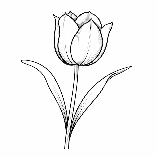 Photo fleur de tulipes simple et facile peinture à colorier en noir et blanc pour enfants