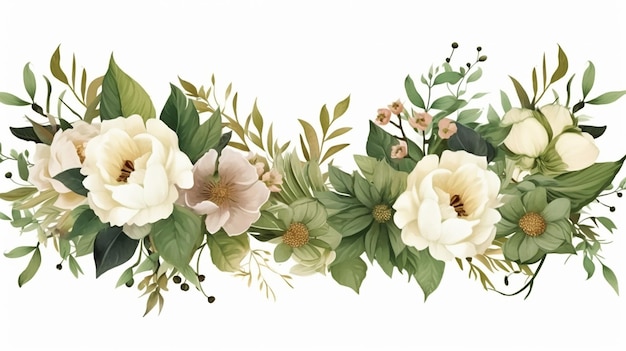 Fleur de verdure carte d'invitation de mariage cadre floral AI générative