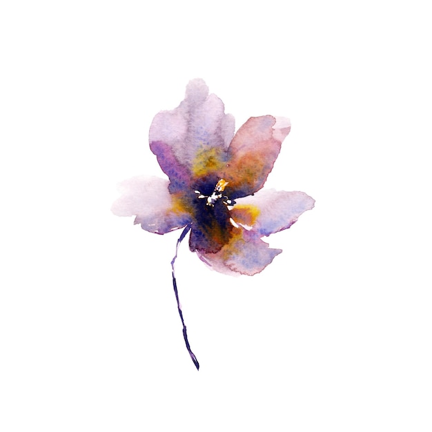 Fleur violette aquarelle Peinture florale Élément de décoration pour invitation de mariage de carte de voeux