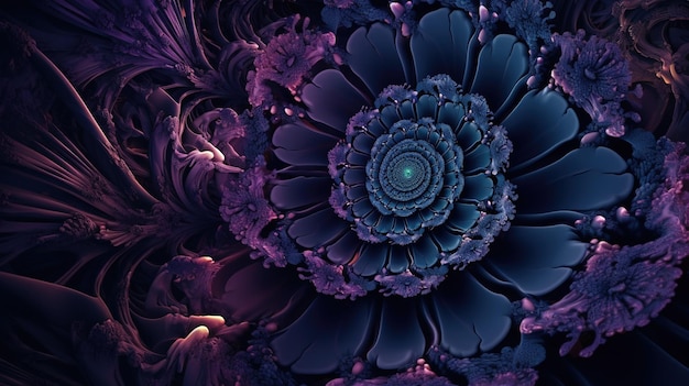 Une fleur violette avec un centre bleu