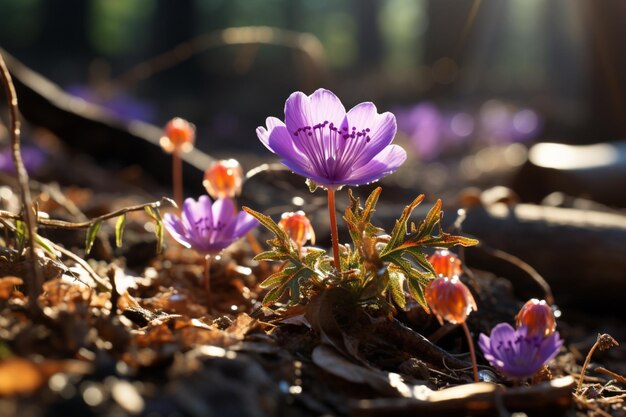 Photo fleur violette dans la forêt de printemps