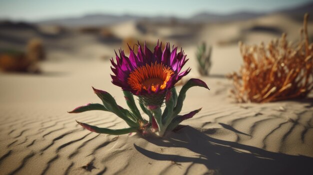 une fleur violette dans le sable