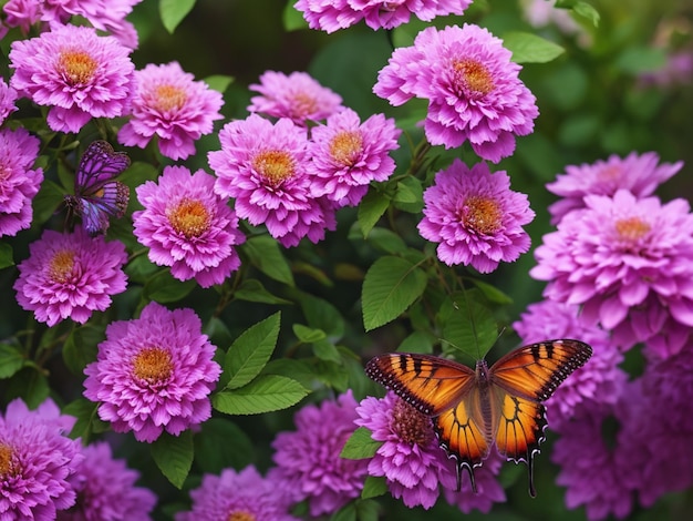 Une fleur violette avec un papillon dessus
