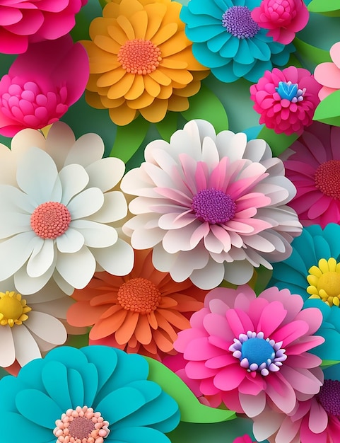 Fleurs 3D avec un beau fond aquarelle naturel coloré