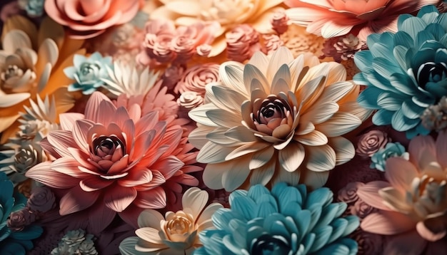 Fleurs 3d colorées rendues 3d Creative Ai