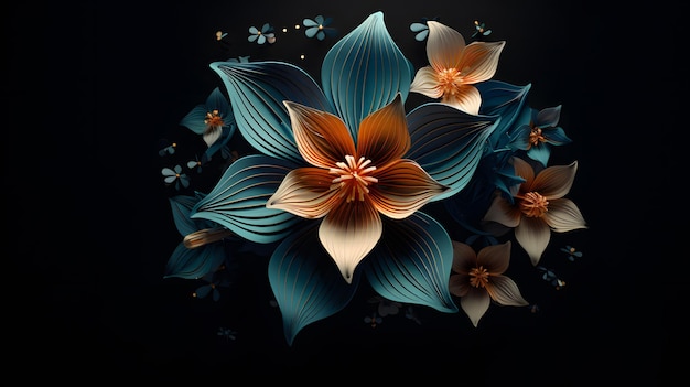 Fleurs 3D élégantes sur fond sombre