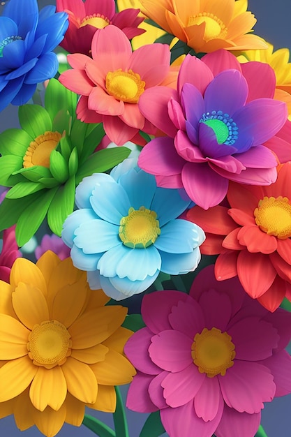 Fleurs 3D générées par IA avec un beau fond aquarelle naturel coloré