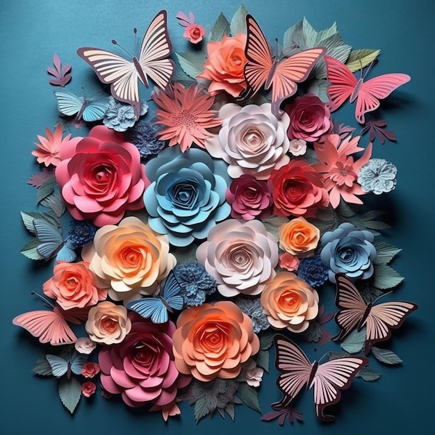 Fleurs 3D avec papillons